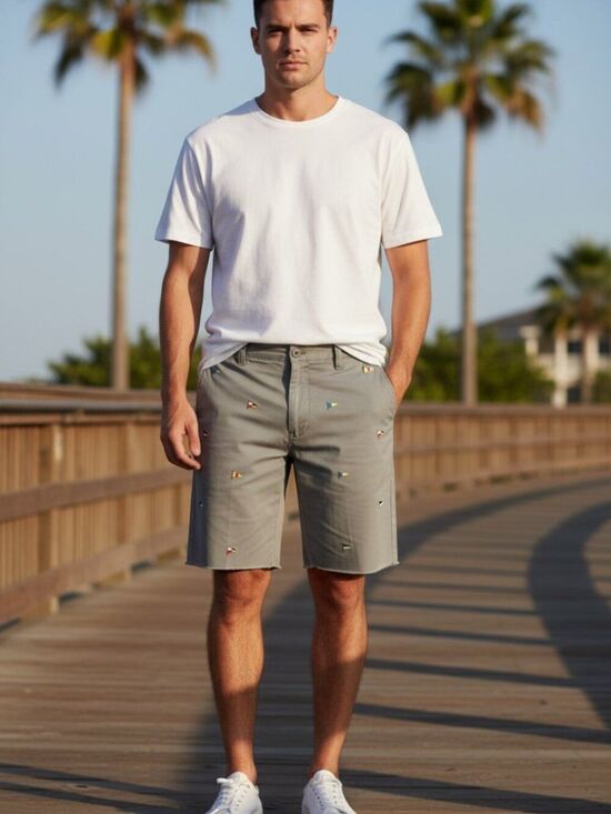 Khaki Other - J.Crew Men's Broken-In Embroidered Nautical Flag Chino Shorts - Olive Khaki